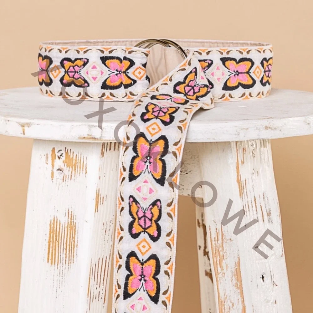 Boho Butterfly Embroidered O Ring Belt